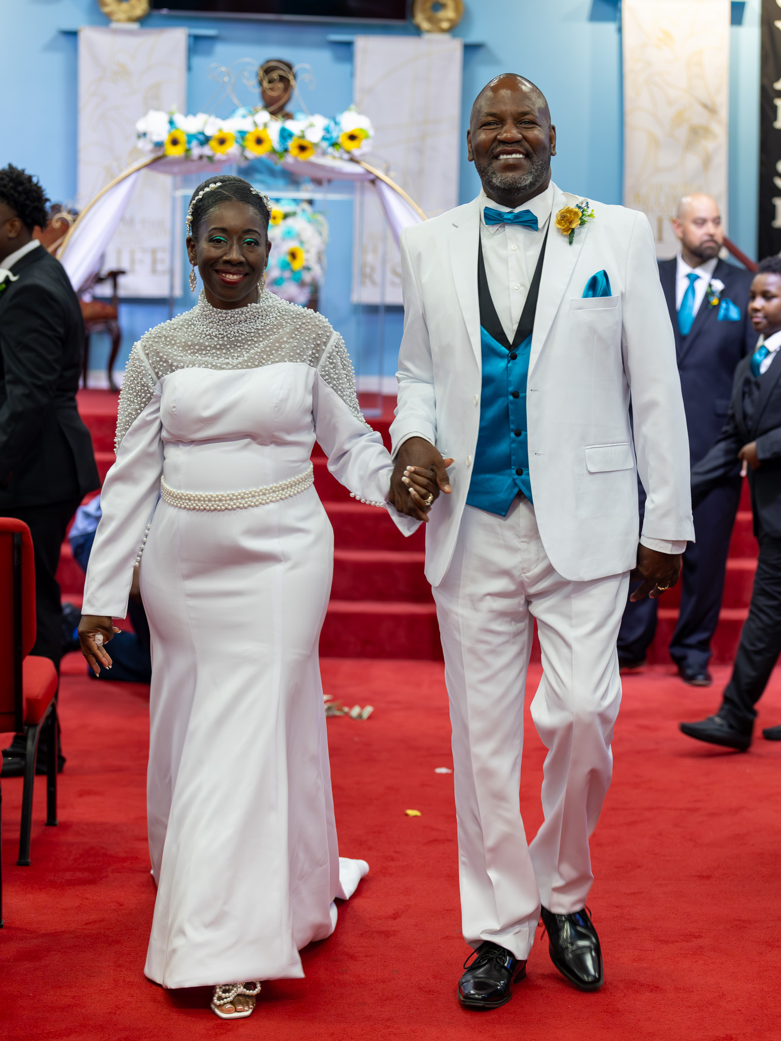 Couple walking together after renewing their vows
